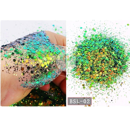 5g/BagGlitter Chameleon Nail Flakes Iridescent Chameleon Nail Powder Holographic Laser Colorful Nail Sequins 120 Colors Mix Size