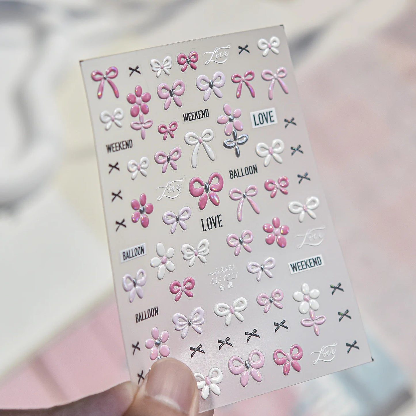Shell Light Nail Stickers Small Fresh White Bow Ribbon Nail Charms Stickers Self Adhesive Nails 3D Decorations Parts DIY Decals