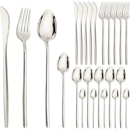 24pcs Christmas Dinnerware Set Stainless Steel Cutlery Set Gold Western Tableware Fork Knife Spoon Flatware Set Silverware Set