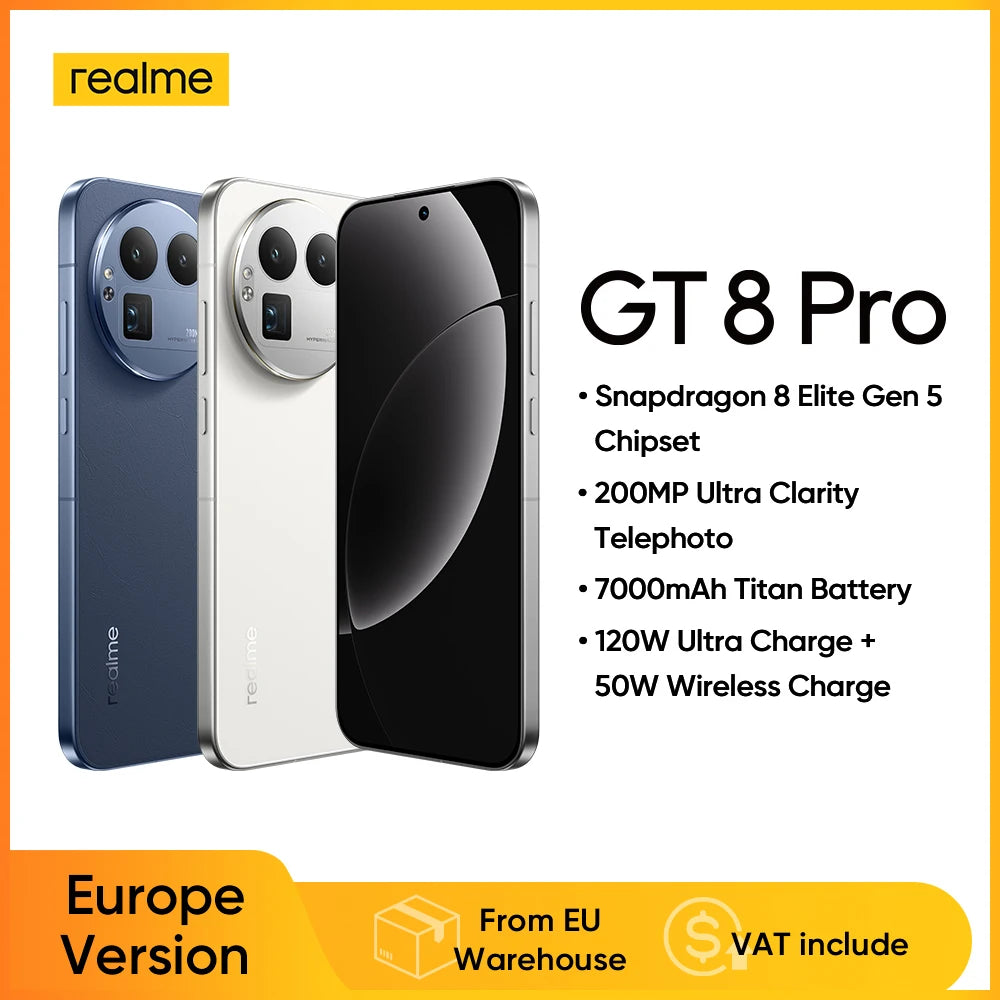 realme GT 8 Pro Smartphone EU Version Snapdragon 8 Elite Gen 5 200MP Ultra Camera, 7000mAh Battery, 120W Wireless Charging and 50 W Not Included