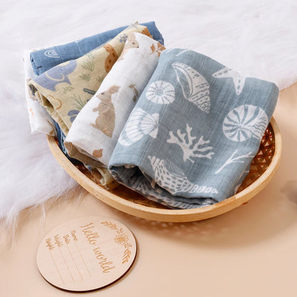 HappyFlute New Print 5Pcs/set 60*60CM Soft Muslin Swaddle Feeding Burp Cloth Newborn Pure Cotton Baby Face&Hand Wash Wipe