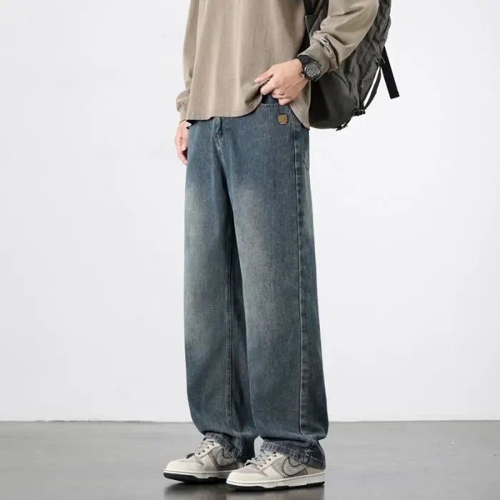 Spring Autumn New Men's Straight Vintage Fit Jeans Casual Trousers High Quality Male Korean Fashion Baggy Wide Leg Denim Pants