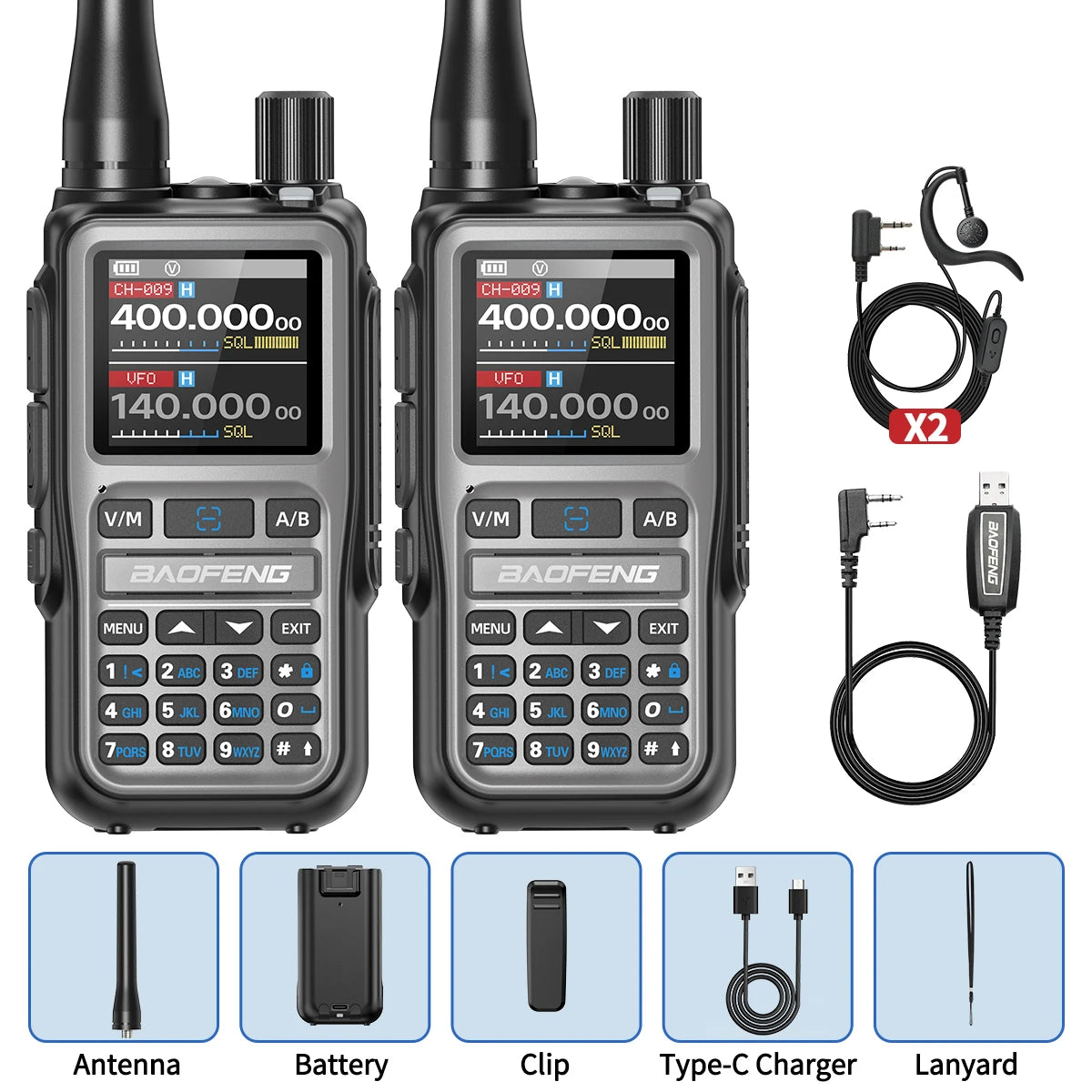 Baofeng UV-5R Mini Walkie Talkie Bluetooth Programming Wireless Copy Frequency Full Band 999CH AM FM Type-C Long Range Ham Radio