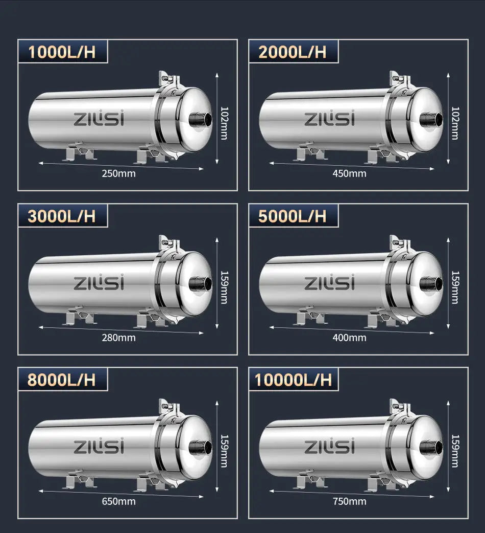 ZILISI High Flow Water Filter System, Whole House Stainless Steel, Mineral Water Filter, Reusable PVDF Direct Drink, 5000L