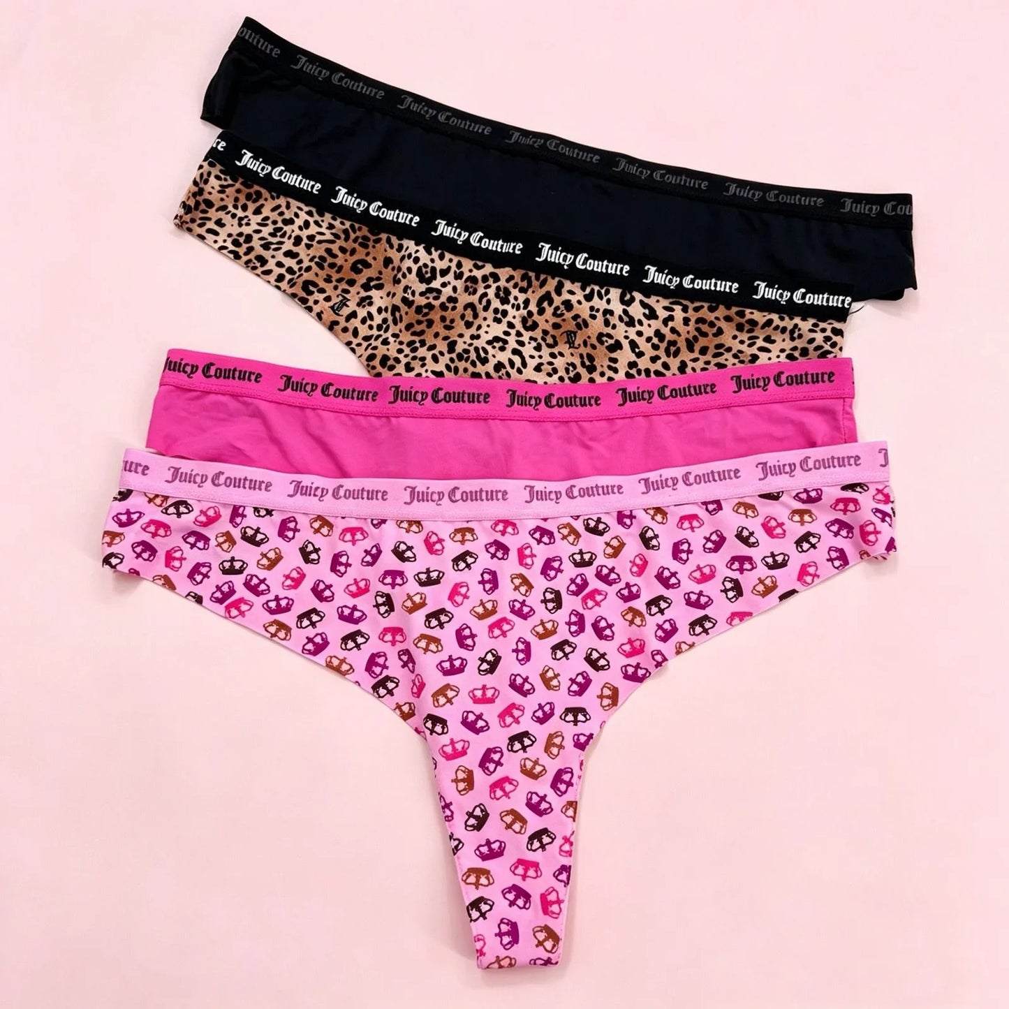 Juicy Couture Women's Seamless Thong Multipack Logo Elastic Waistband Print & Solid G-String Panties Sexy Lingerie Set