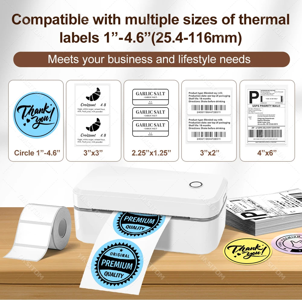 110mm Bluetooth Thermal Label Printer Wireless Shipping Label Printer Compatible with iPhone Android Windows Widely Used X4