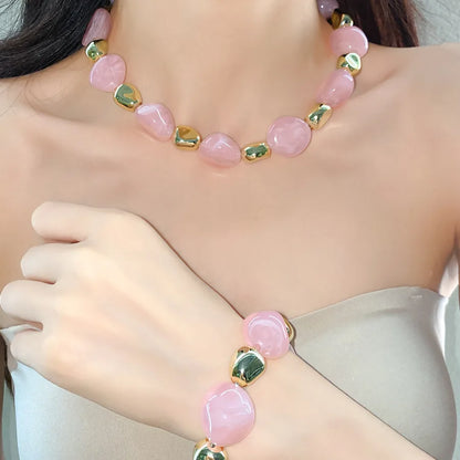 Multicolor Irregular Acrylic Beaded Bangles for Women Geometric Smudge String Bracelet Beach Vacation Style Couple Jewelry W