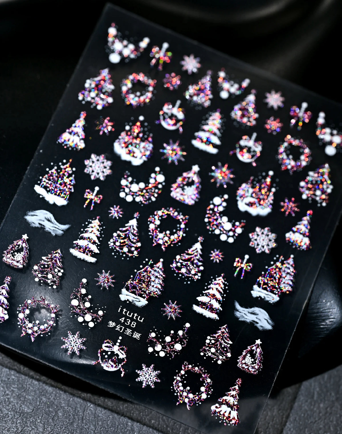 5D Embossed Gold Castle/Garland/Christmas Tree Nail Stickers White Snowflakes Bow Star Nail Decals Self-Adhesive Xmas Nail Decor