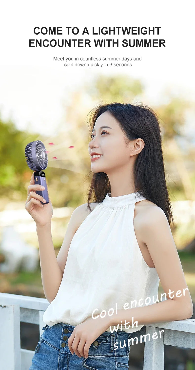 5000mAh Portable Fan Rechargeable 90° Foldable 5 Speed Mini Air Conditioner Small Fan Air Cooler with LED Digital Display