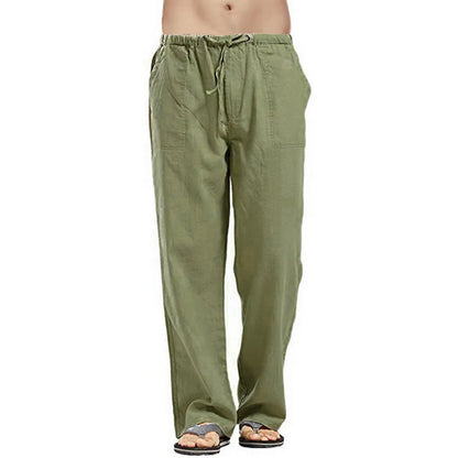 Men's Cotton Linen Pants Summer Solid Color Breathable Linen Trousers Male Casual Elastic Waist Fitness Pants Hip-Hop Streetwear