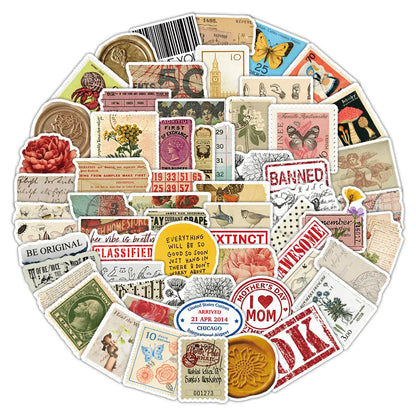 62PCS Retro American Stamp Stickers Aesthetic Style Graffiti Mobile Phone Case Notebook Water Cup Skateboard Waterproof Toy Gift
