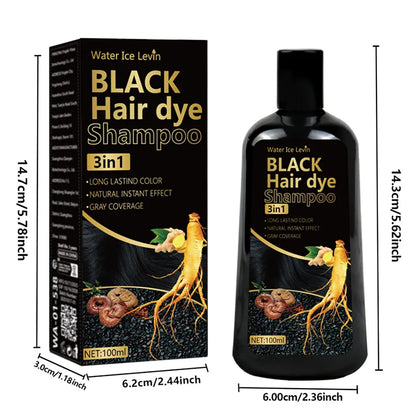 Pure Black Hair Dye Shampoo 3in1. Long Lasting Rich Color, Gray Coverage. Organic Ginger Polygonum Extracts. Gentle Effective.