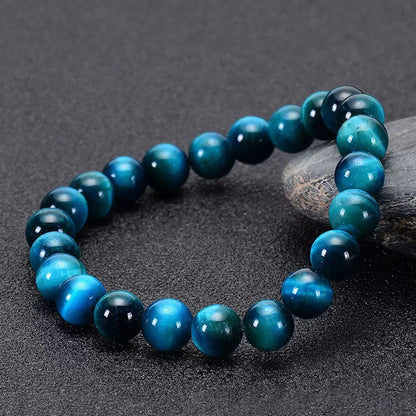 1Pc 6/8/10mm Minimalist Blue Tiger Eye Stone Beaded Bracelet Natural Stone Round Beads Bracelet For Daily Decoration
