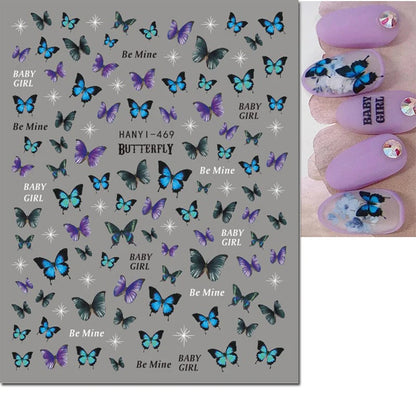 3d Nail Art Decals Watercolor Florals Purple Green Pink Flowers Leafs Fruit Adhesive Sliders Nail Stickers For Manicure