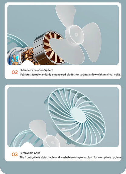 Mini Clip Fan 720°Rotation Built-in Night Lamp USB Rechargeable Powerful Airflow Portable Cooling Fan For Travel Camping Outdoor
