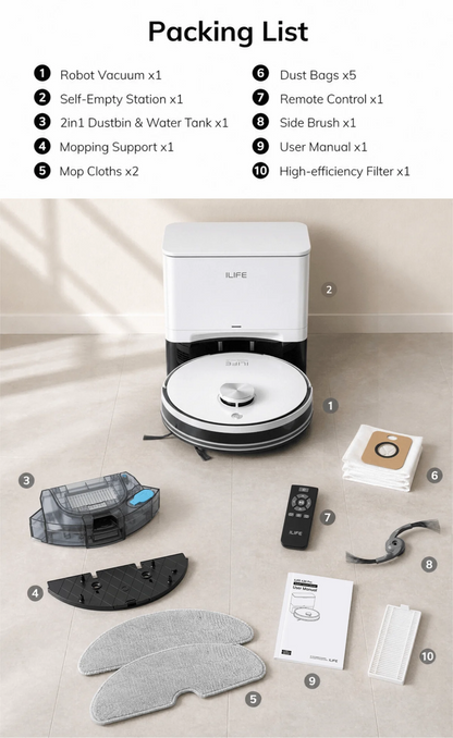 ILIFE A30 Pro Robot Vacuum Cleaner with Automatic Self-Emptying Station, 5000Pa Strong Suction, LDS Navigation, 180min Runtime, 2-in-1 Mop and Sweep, APP Control  ,Home Floor Carpet Clean