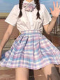 JMPRS Plaid Women Pleated Skirt Bow Knot Summer High Waist Preppy Girls Dance Mini Skirt Cute A Line Harajuku Sexy Japan Faldas
