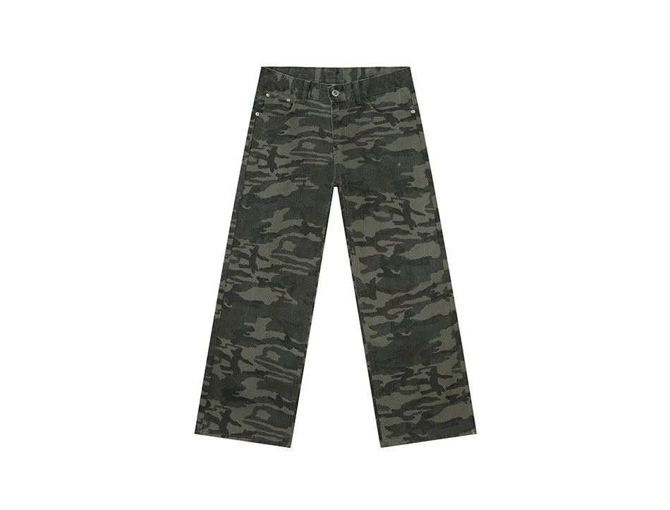 2025 Four Seasons Men's Youth Popular Multi color Pattern Camouflage Pants Basic Versatile Straight Wash Casual Cowboy Pants
