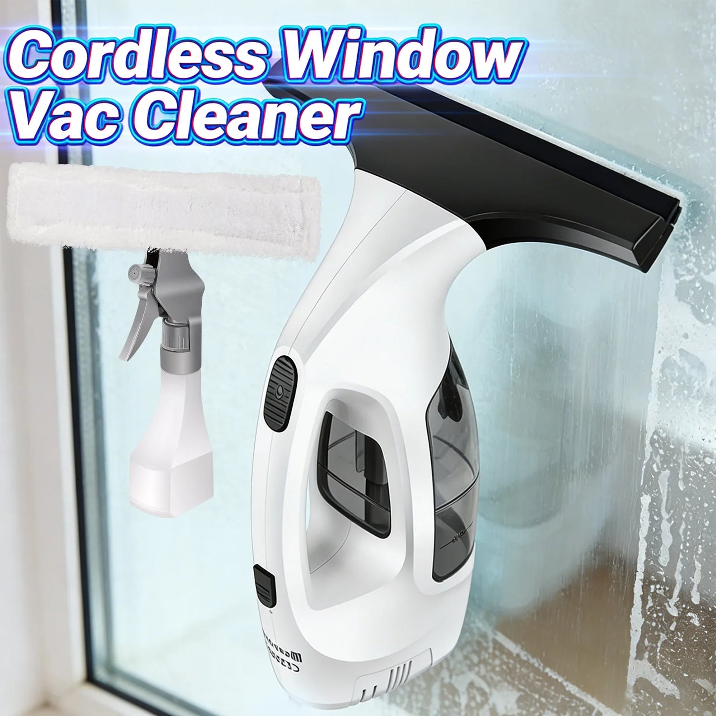 Cordless Window Vac Cleaner & Spray Bottle for Windows, Tiles, Mirrors & Shower Streak-Free Cleaning