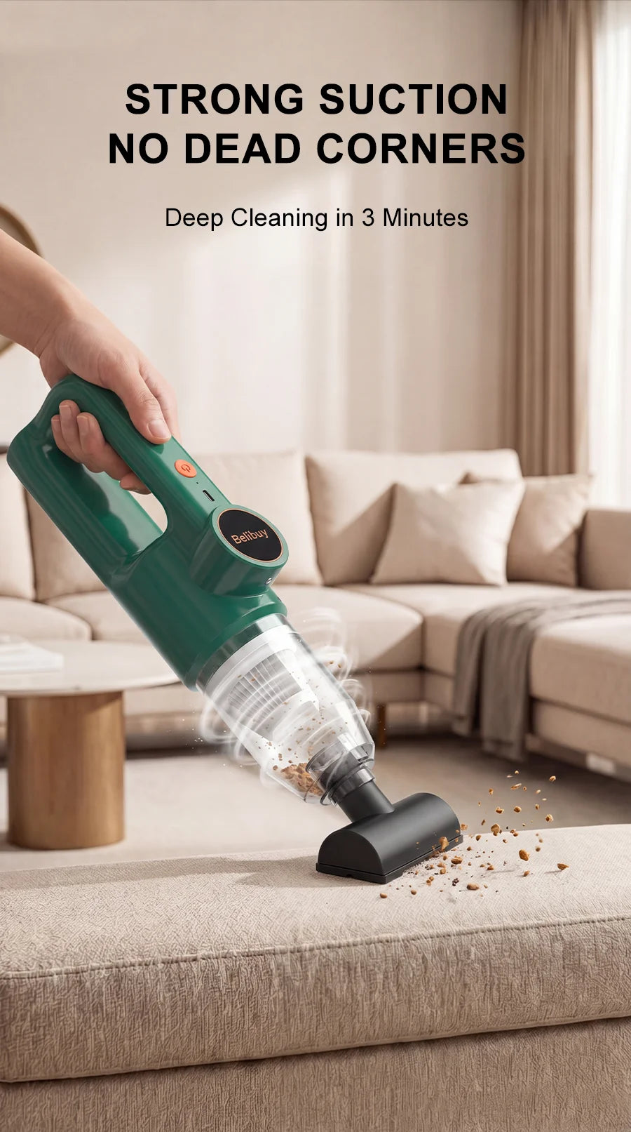Cordless Portable Handheld Vacuum Cleaner, Mini Wireless Car Vacuum Cleaner with Ergonomic Handheld Design, High Power Strong Suction Rechargeable Handheld Vacuum for Car Household Dust Debris Pet Hair Removal One-Key LED Lig