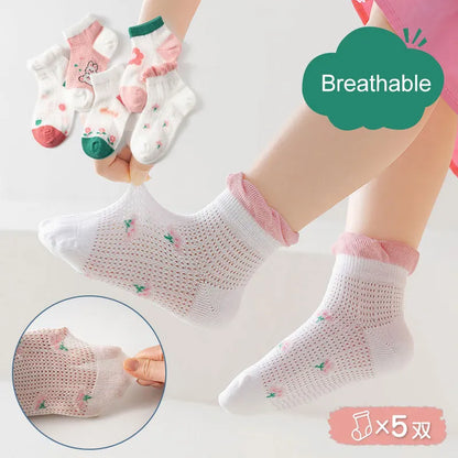 5 Pairs 1 To 12 Years Children's Socks 2026 Spring Summer Baby Boys Girls Cotton Mesh Breathable Thin Soft Cute Socks Kids Socks