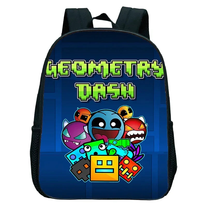 16 Inch Angry Geometry Dash Backpack Boys Girls Bookbag Cartoon Game Kids Kindergarten School Bags Toddler Childcare Backpack