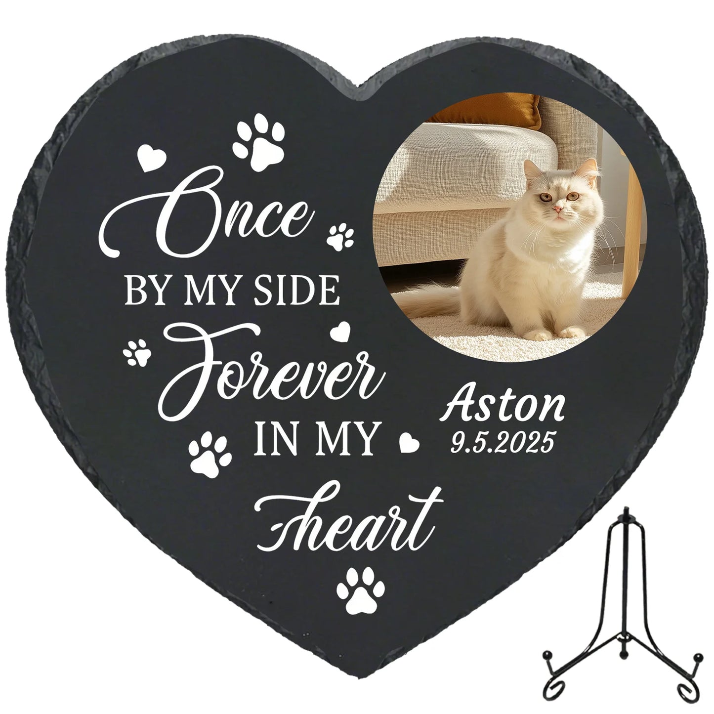 Personalized Pet Memorial Stone,Custom Cat Grave Marke Plaque With Photo&Name,Garden Slate Tombstone Pet Loss Remembrance Gift