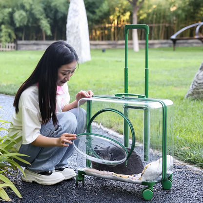 Pet Pull-Along Cart Cat Carrier, Large Capacity for Two Cats, Transparent Travel Trolley for Medium Dogs, Outdoor Pet Luggage