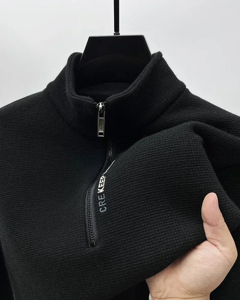 Men's Knitwear Solid Color Chunky Half Zipper Thickening Sweater Warm Sweater Fashion Luxury Men's Clothing Turtleneck Sweater