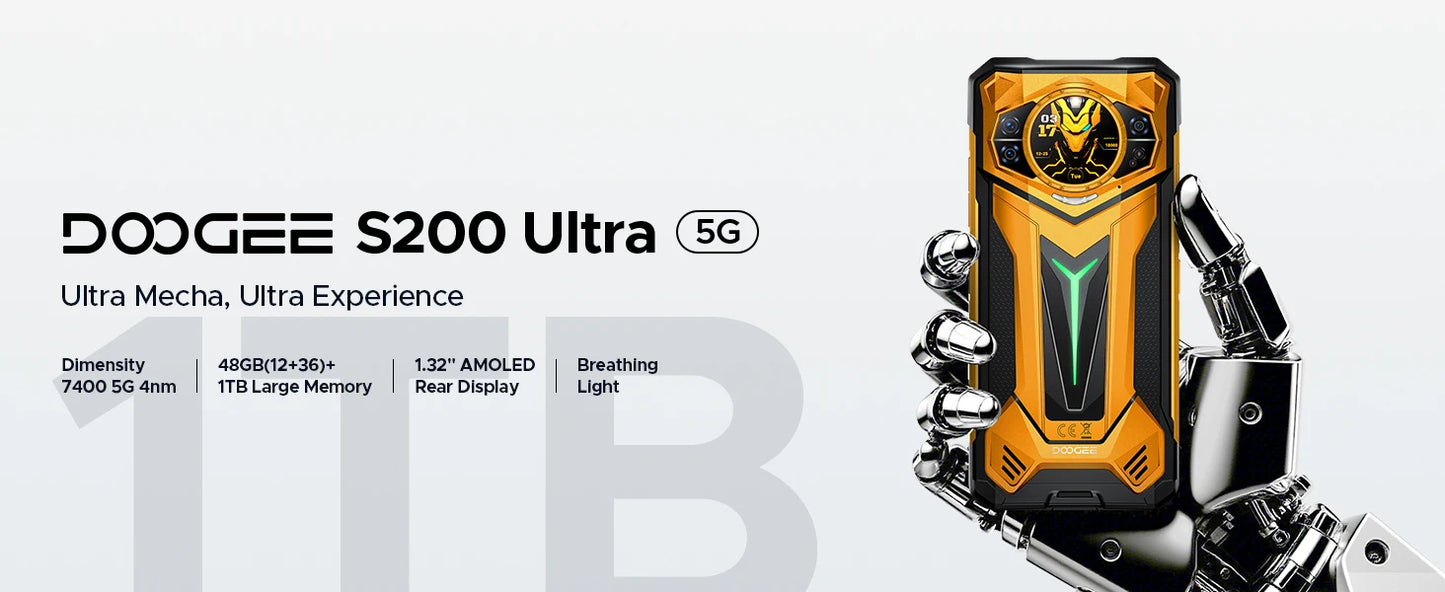 DOOGEE S200 Ultra 5G Rugged Phone 48GB+1TB 6.72'' 120Hz Display 11000mAh Battery 66W NFC Dimensity 7400 Android 15 Smartphone