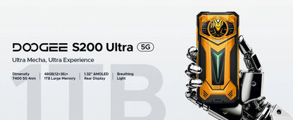 DOOGEE S200 Ultra 5G Rugged Phone 48GB+1TB 6.72'' 120Hz Display 11000mAh Battery 66W NFC Dimensity 7400 Android 15 Smartphone