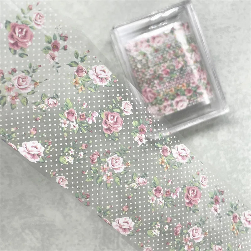 1Pc 100cm Flower Nail Foils for Transfer Paper Floral Stickers Rose Nails Wraps Tulip Nail Art Decorations