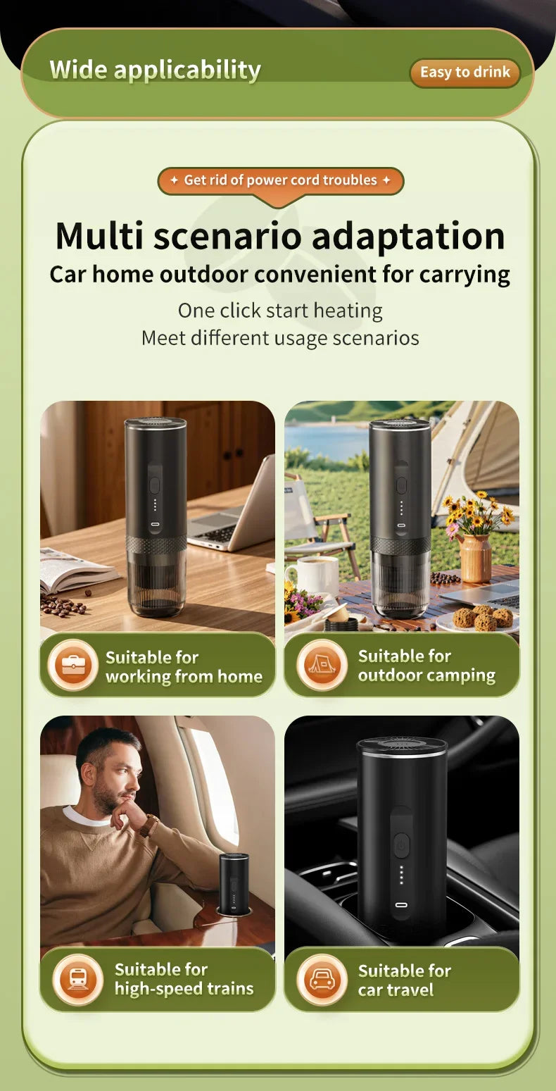 20 Bar Self-Heating Wireless Portable Espresso Maker, One-Click Automatic Extraction Mini Coffee Machine, Multi Capsule Compatible Rechargeable Travel Coffee Maker, Compact Portable Coffee Brewer for Car, Road Trip, Camping,