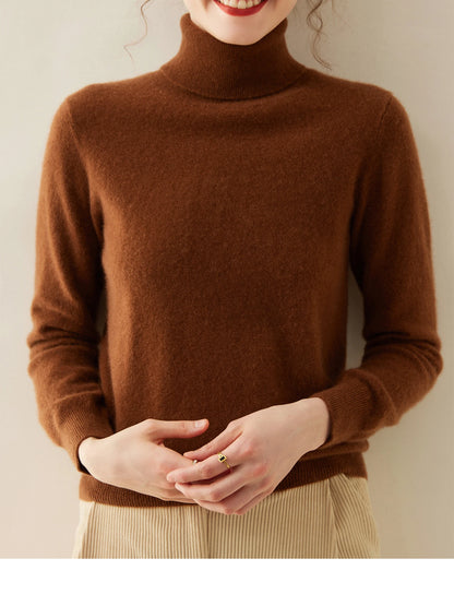 Cashmere Sweater Women's Turtleneck Long Sleeved Knitted Pullover 100% Pure Cashmere Base Sweater Korean Version Women's Top