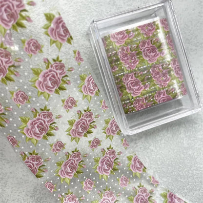 1Pc 100cm Flower Nail Foils for Transfer Paper Floral Stickers Rose Nails Wraps Tulip Nail Art Decorations