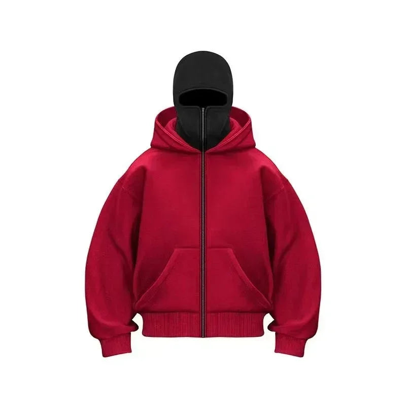 Men and women Balaclava Y2K Gothic Harajuku winter new item double hooded sweatshirt men's hooded mask zipper sportswear