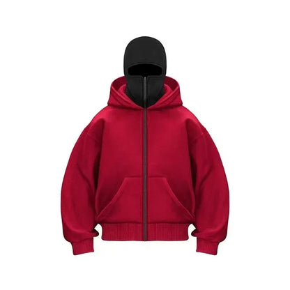 Men and women Balaclava Y2K Gothic Harajuku winter new item double hooded sweatshirt men's hooded mask zipper sportswear