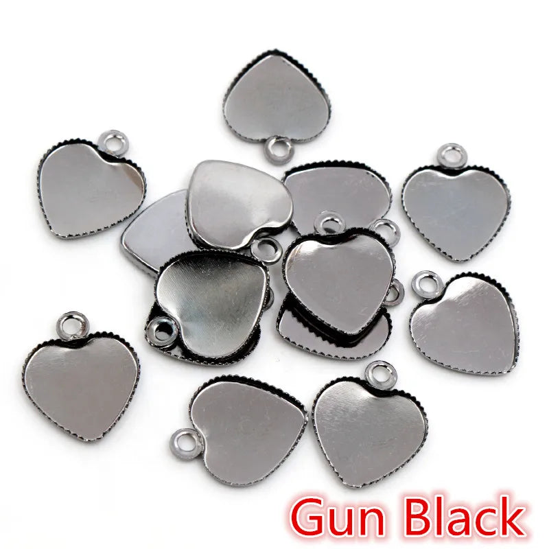 30pcs 12mm Stainless Iron Material Heart Blank Base Setting Fit 12mm Heart Cabochon Pendant Bezel Trays DIY Jewelry Findings