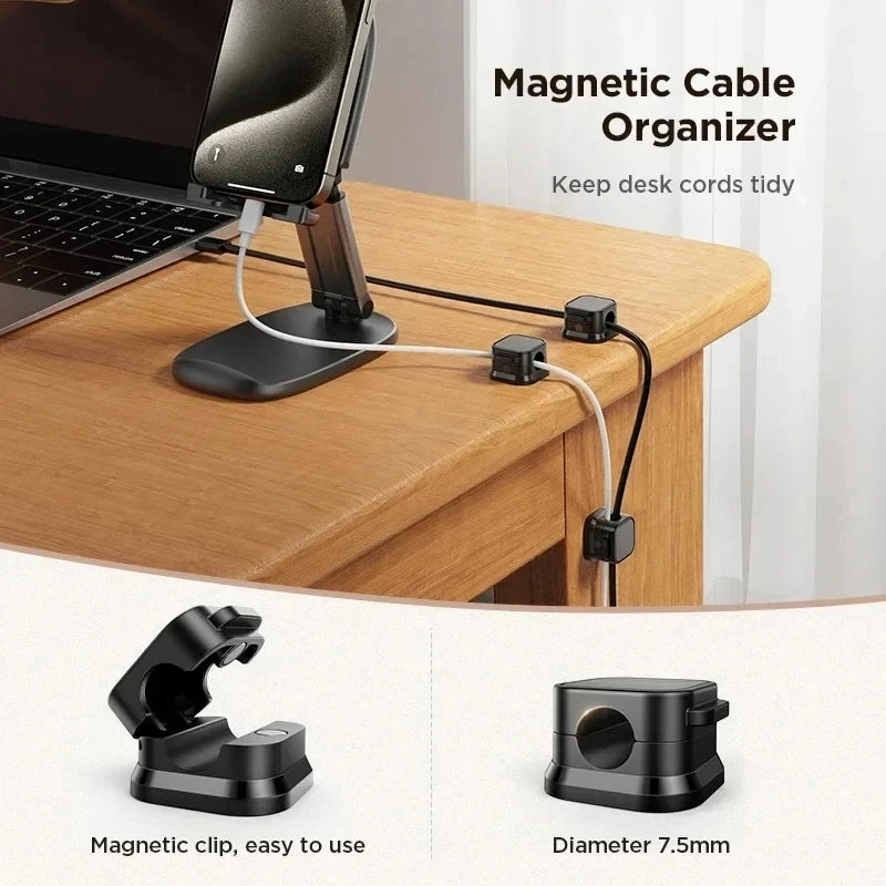 3/6/12Pcs/Set Magnetic Cable Clips Cable Organiser Adjustable Cord Holder Under Desk Organizing Cable Management Holder