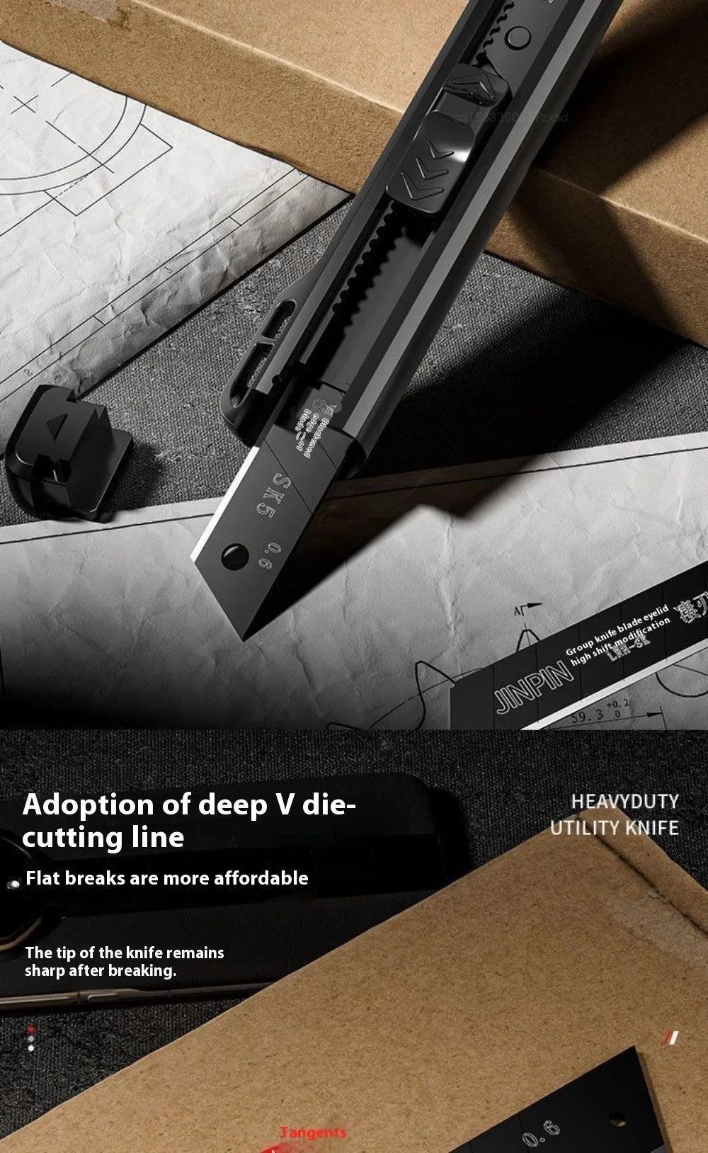 Heavy Duty Utility Knife Large Thickened Wallpaper Cutter Snap Off Cutter Blades Cutter Sharp Paper Cutting Knives Multi Purpose