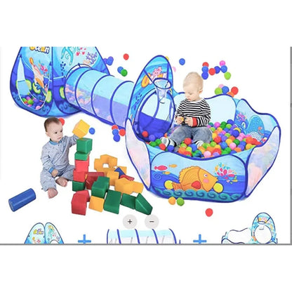 3 in 1 Integrated Play Set Consists of a Playhouse Tent Crawling Tunnel and Ball Pit It Adopts Foldable Lightweight Fabric
