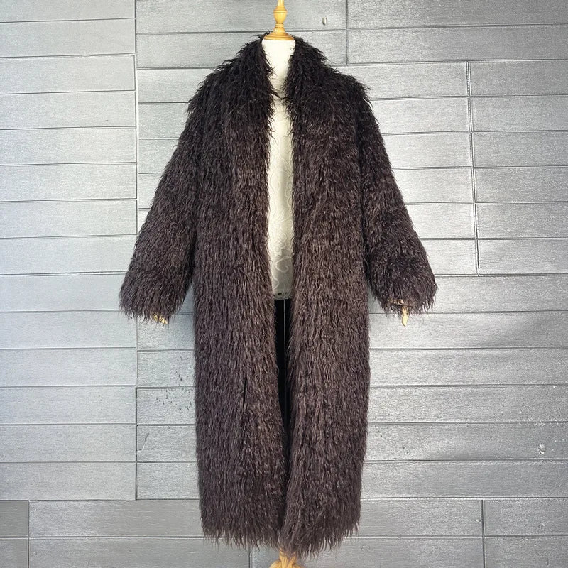 Women Faux Sheep Fur Long Coat Cardigan Thermal Loose Maxi Jackets Plush Coats Female Jacket Autumn Winter Furry Outerwear