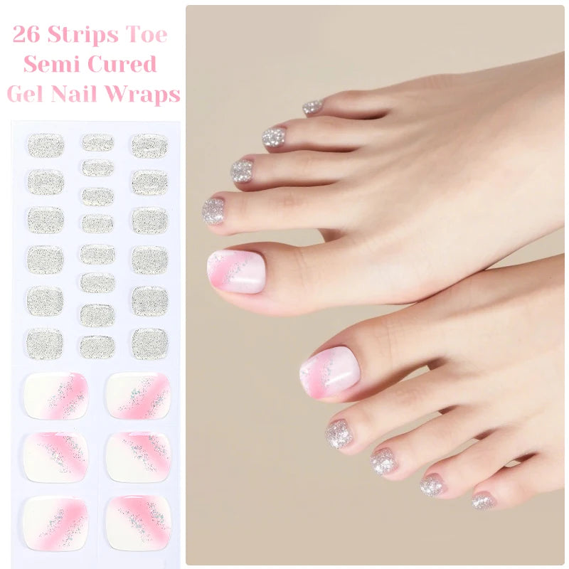 Gradient Auroras Semi Cured Gel Nail Strips Sparkly Shinning DIY Gel Polish Stickers for Nails Works with UV/LED Nail Lamps