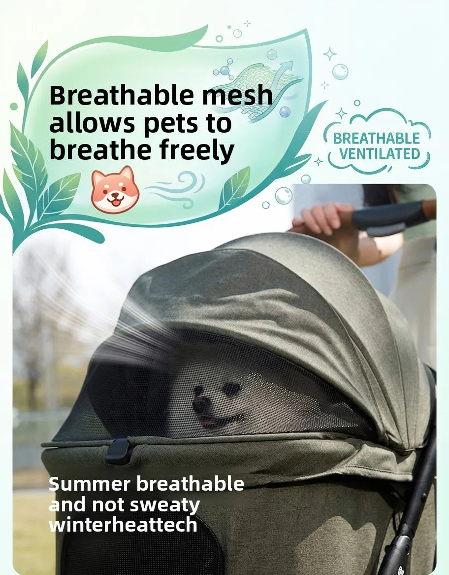 Breathable Large Space Pet Stroller One-Click Foldable Detachable Hand Cart For Dogs Cats Outdoor Travel