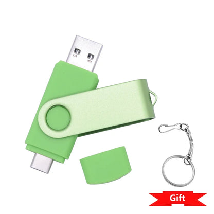 Rotable Usb Flash Drive 128GB 32GB 16GB Pen Drive 256GB Pendrive 64GB 4G OTG 2 IN 1 Memoria Usb Stick Type C Usb 2.0