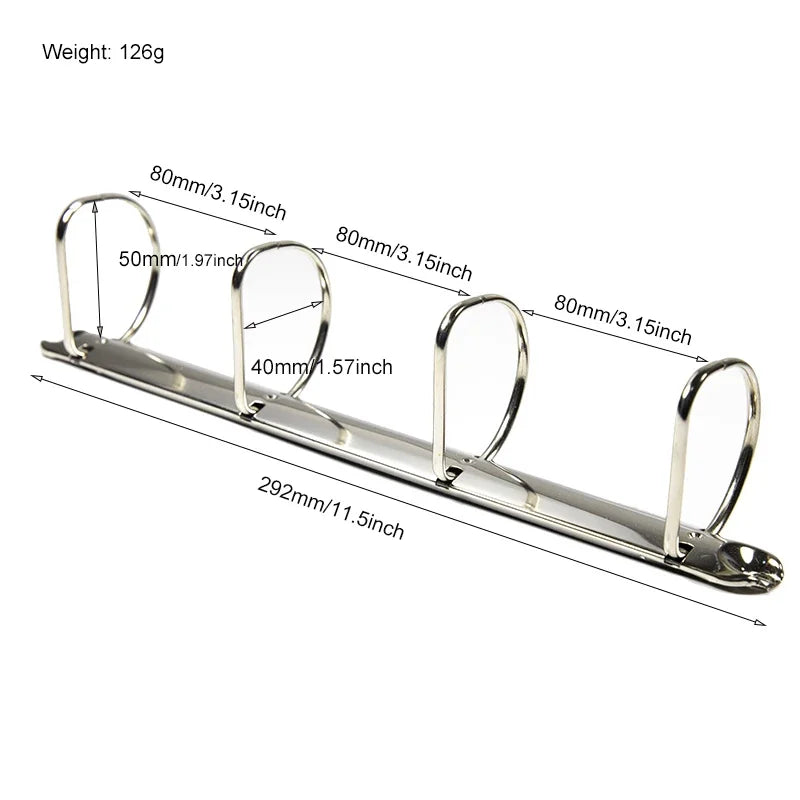 A4 Metal D-shaped Ring Binder Clips 4 Detachable Buckle Loose-leaf Binding Strip for Data Book Album Diary Notebook Stationery