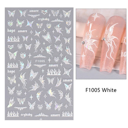 Black and White Love Flowers Line Art 3D Stickers Nail Decals Nail Art Accessories Butterfly Rose Nail Stickers Nail Sliders