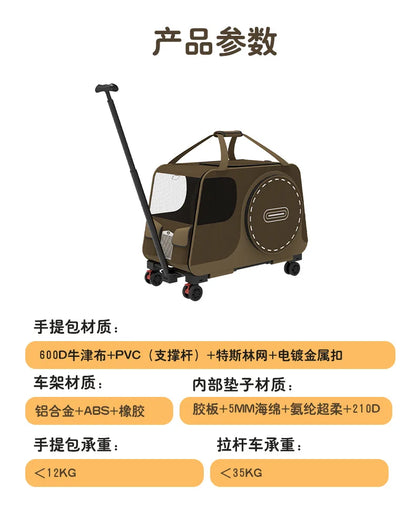 Portable Pet Rolling Carrier Foldable Small Dog Outdoor Stroller Detachable Single Shoulder Cat Handbag For Travel