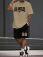 Summer Men's Chicago-Themed Relaxed Set Size 32 Printed T-Shirt and Shorts Set Adult Sports Casual Plus Size Two-Piece Set