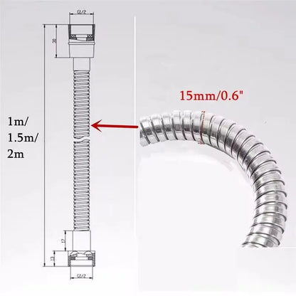 Gold 1.5/2 Meters G1/2 Inch High Quality Flexible Shower Hose Stainless Steel Chrome Bathroom Water Head Shower Extension Pipe